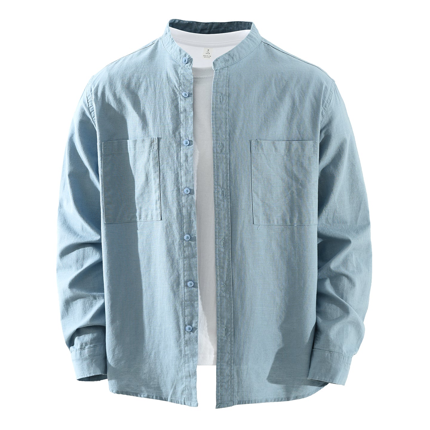 Men’s Linen-Cotton Long Sleeve Band Collar Overshirt | M7758