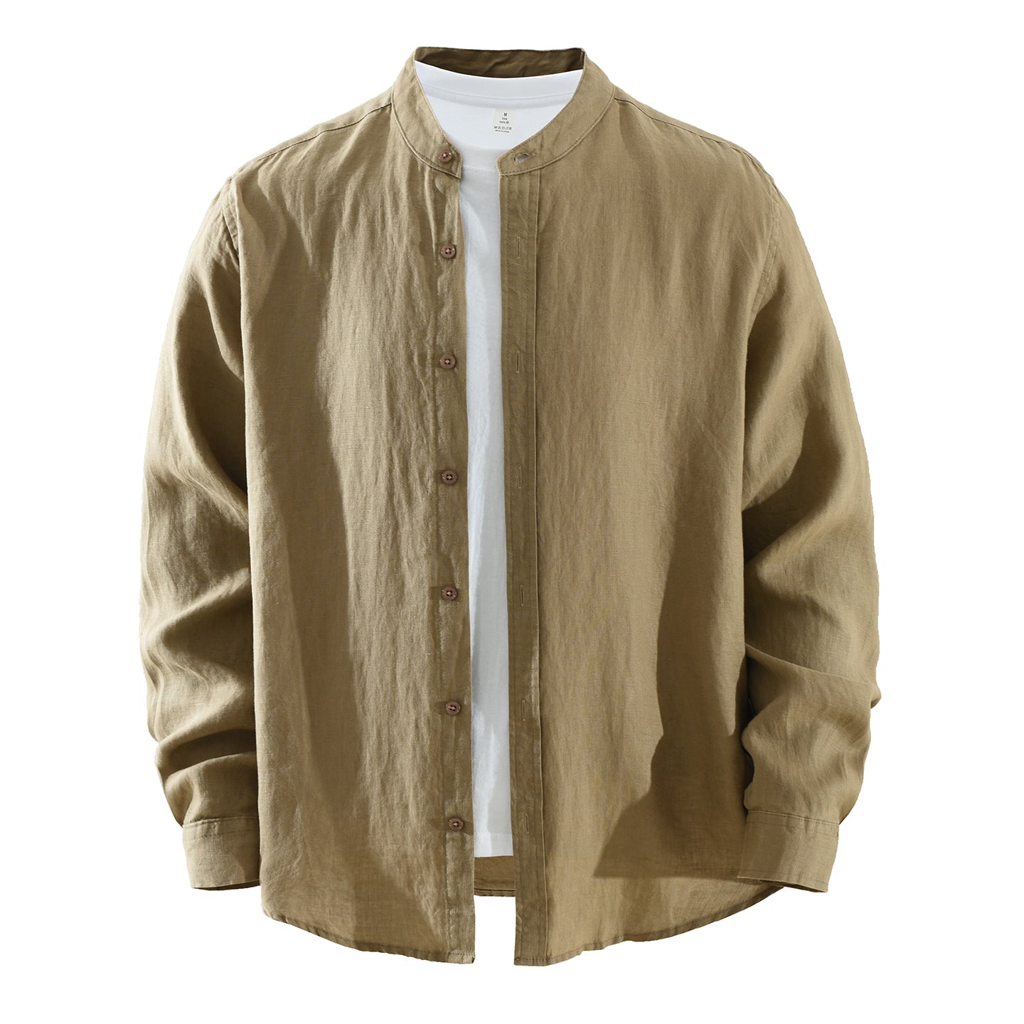 Men’s 100% Linen Band Collar Long Sleeve Overshirt | M7776