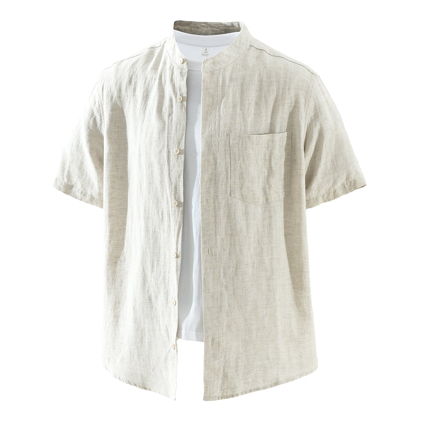 Men’s Lyocell-Linen Band Collar Short Sleeve Overshirt | M8251