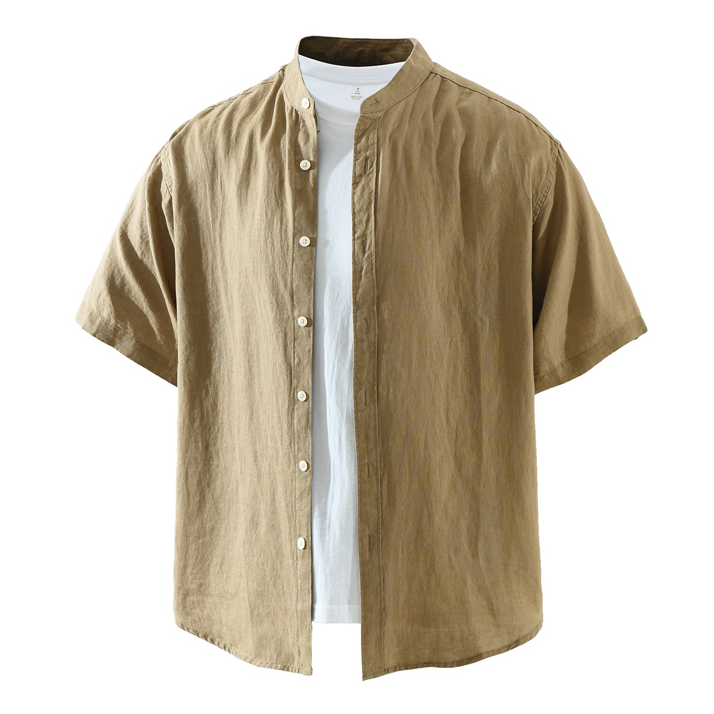 Men’s 100% Linen Band Collar Short Sleeve Shirt | M8291