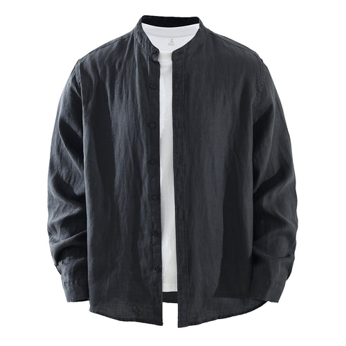 Men’s 100% Linen Band Collar Long Sleeve Overshirt | M7776