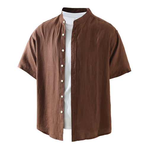 Men’s 100% Linen Band Collar Short Sleeve Shirt | M8291