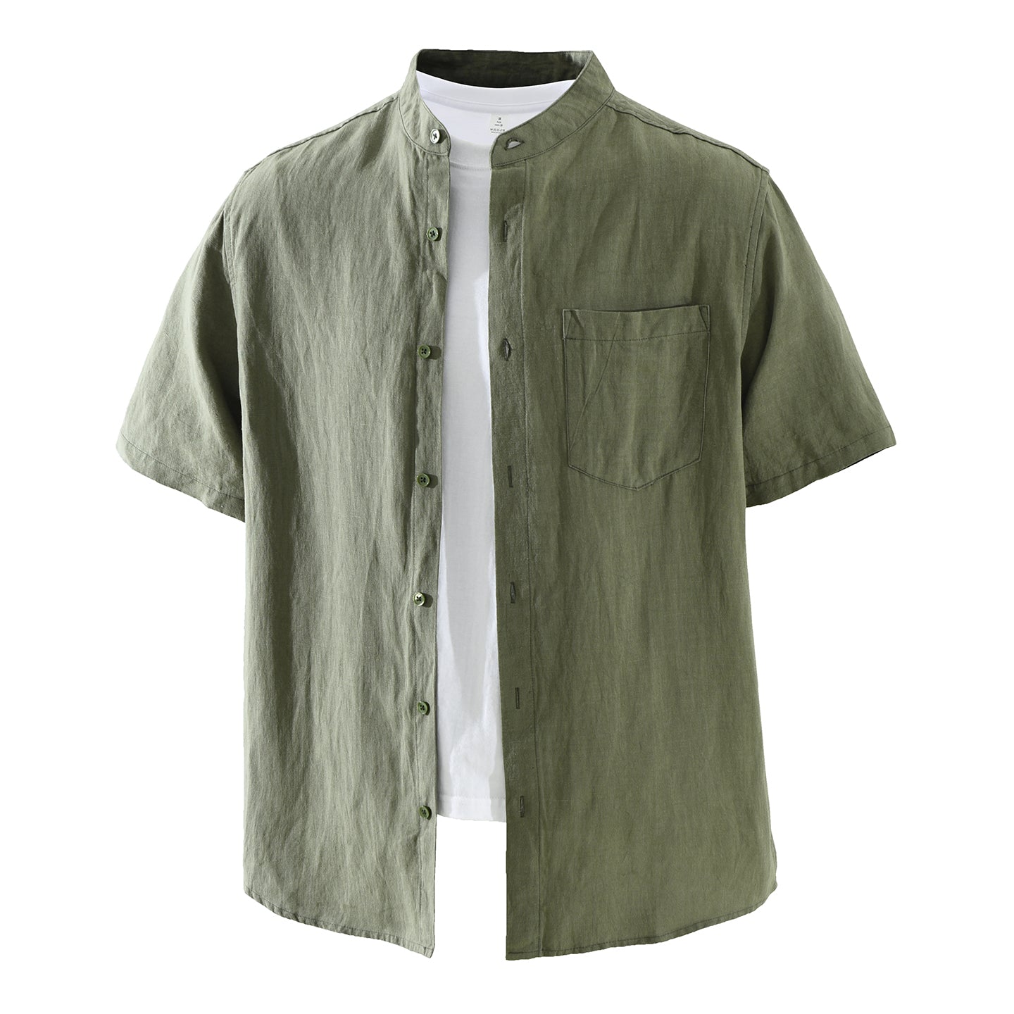 Men’s Lyocell-Linen Band Collar Short Sleeve Overshirt | M8251