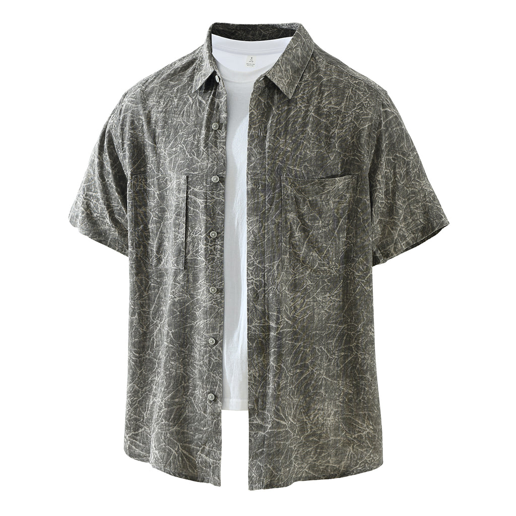 Men’s Lyocell-Linen Abstract Print Short Sleeve Overshirt | M8227