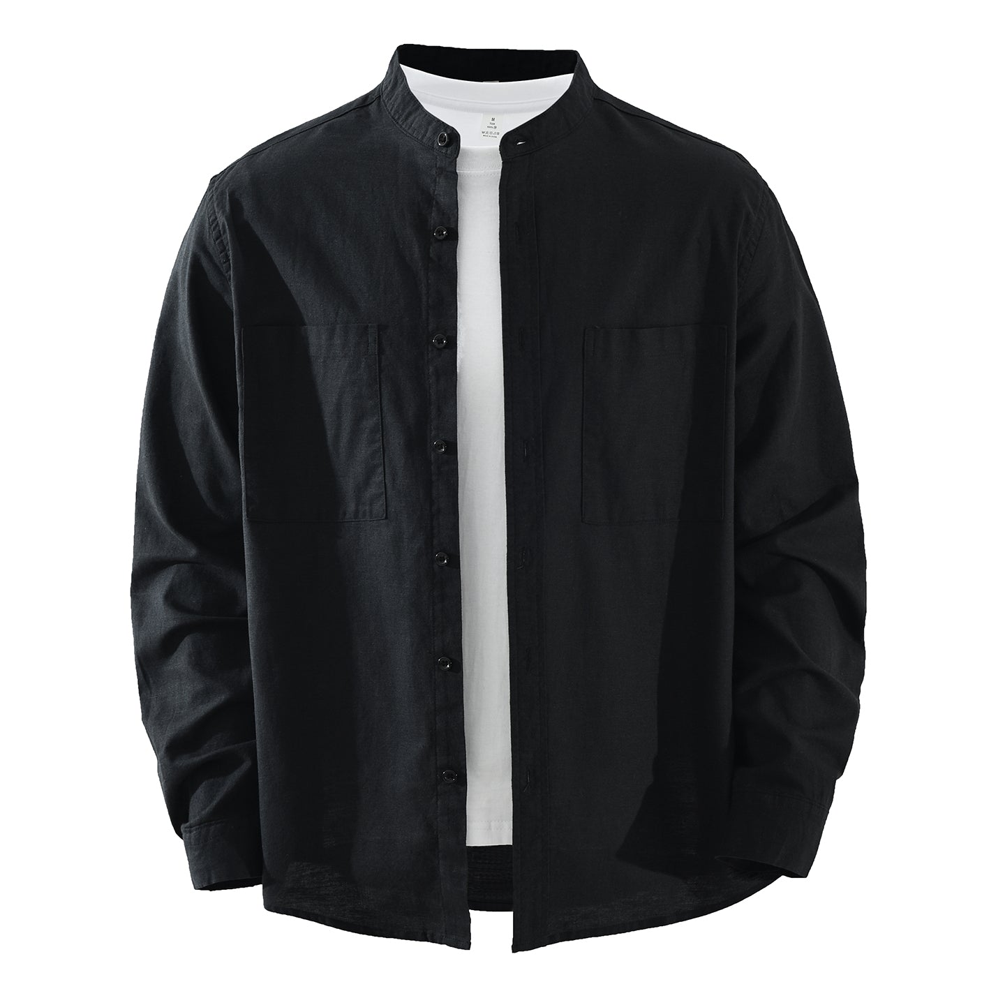 Men’s Linen-Cotton Long Sleeve Band Collar Overshirt | M7758