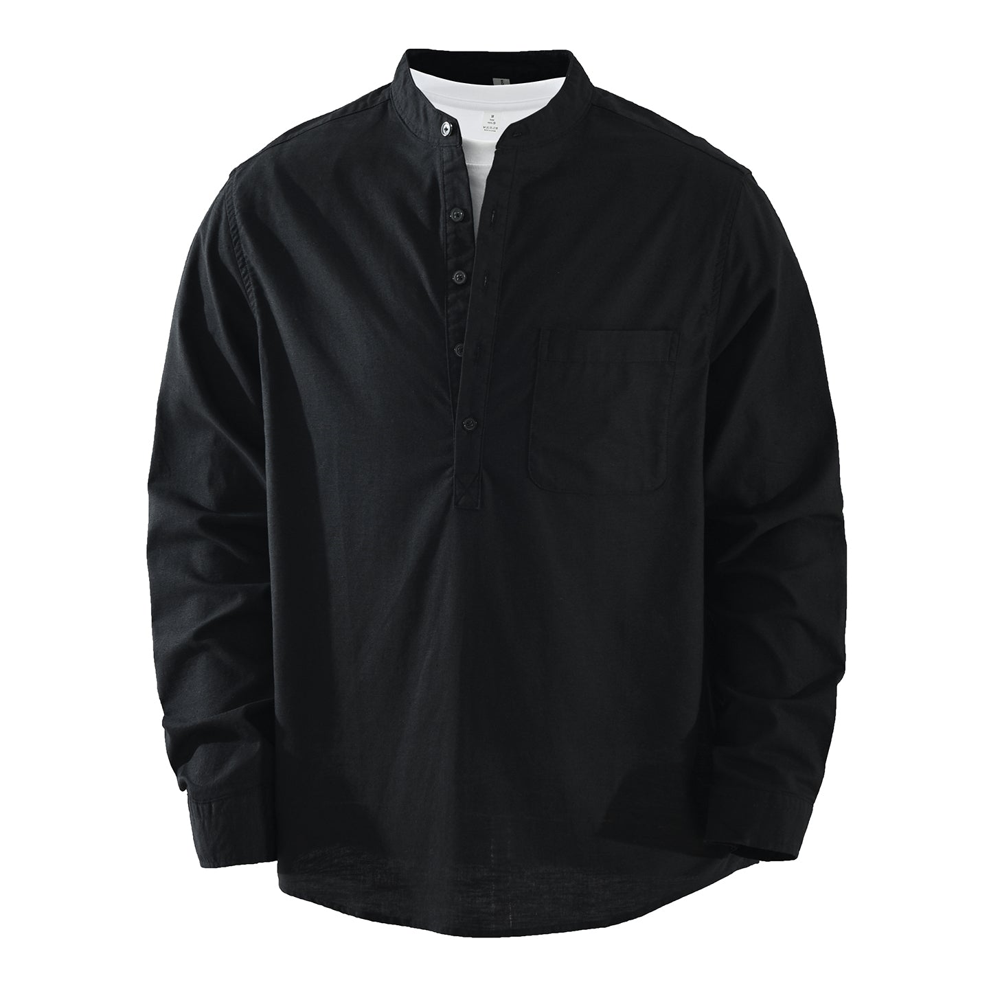 Men’s Cotton-Linen Band Collar Popover Shirt | M7755