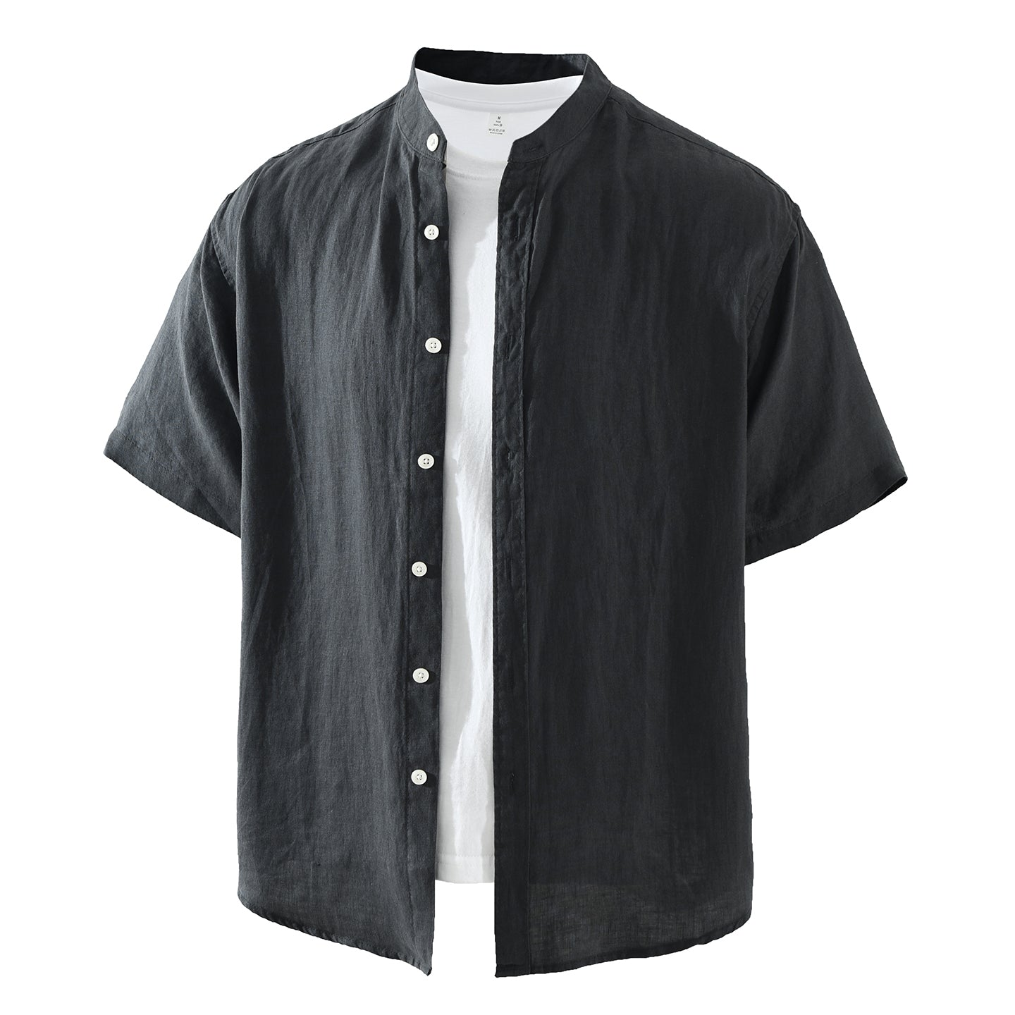 Men’s 100% Linen Band Collar Short Sleeve Shirt | M8291