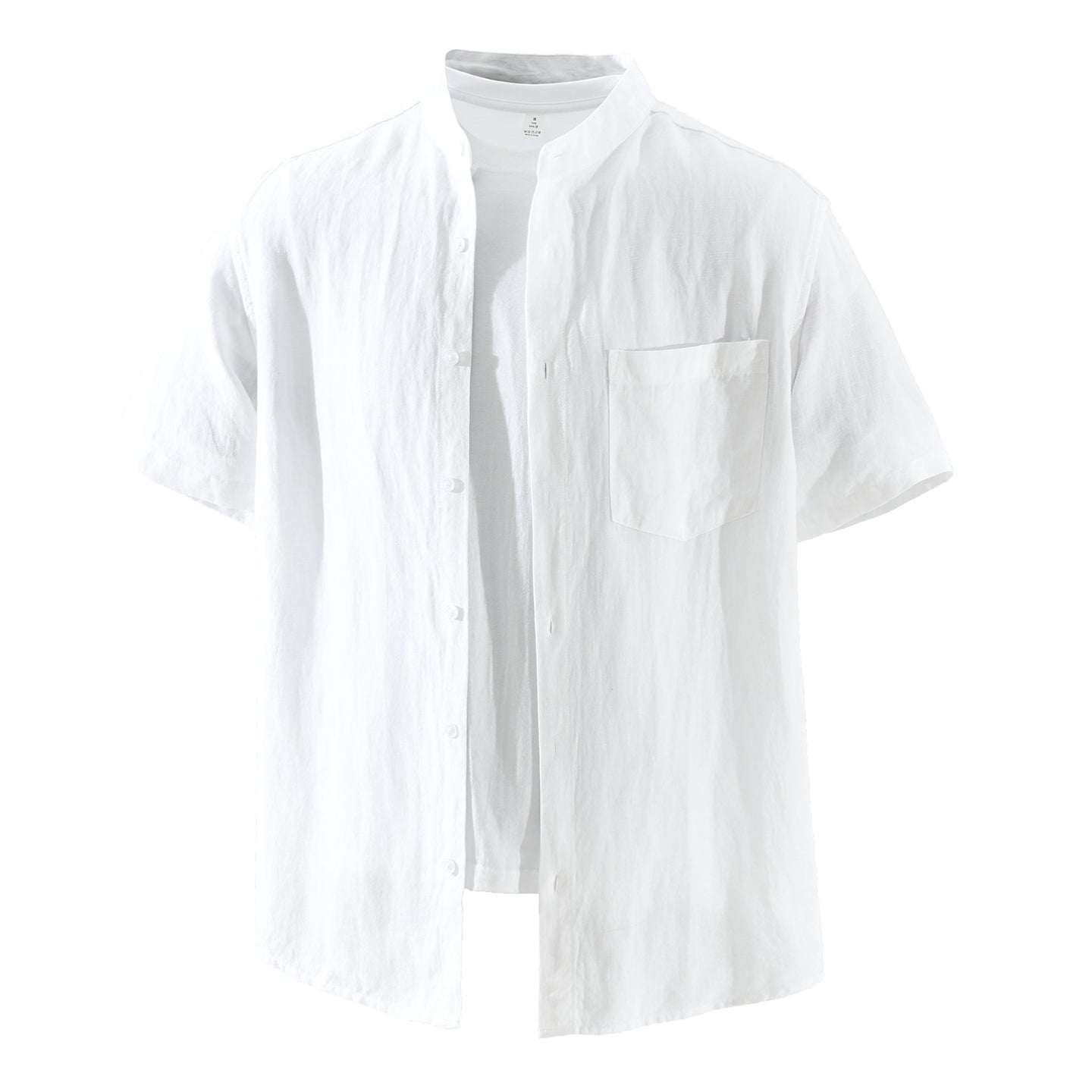 Men’s Lyocell-Linen Band Collar Short Sleeve Overshirt | M8251