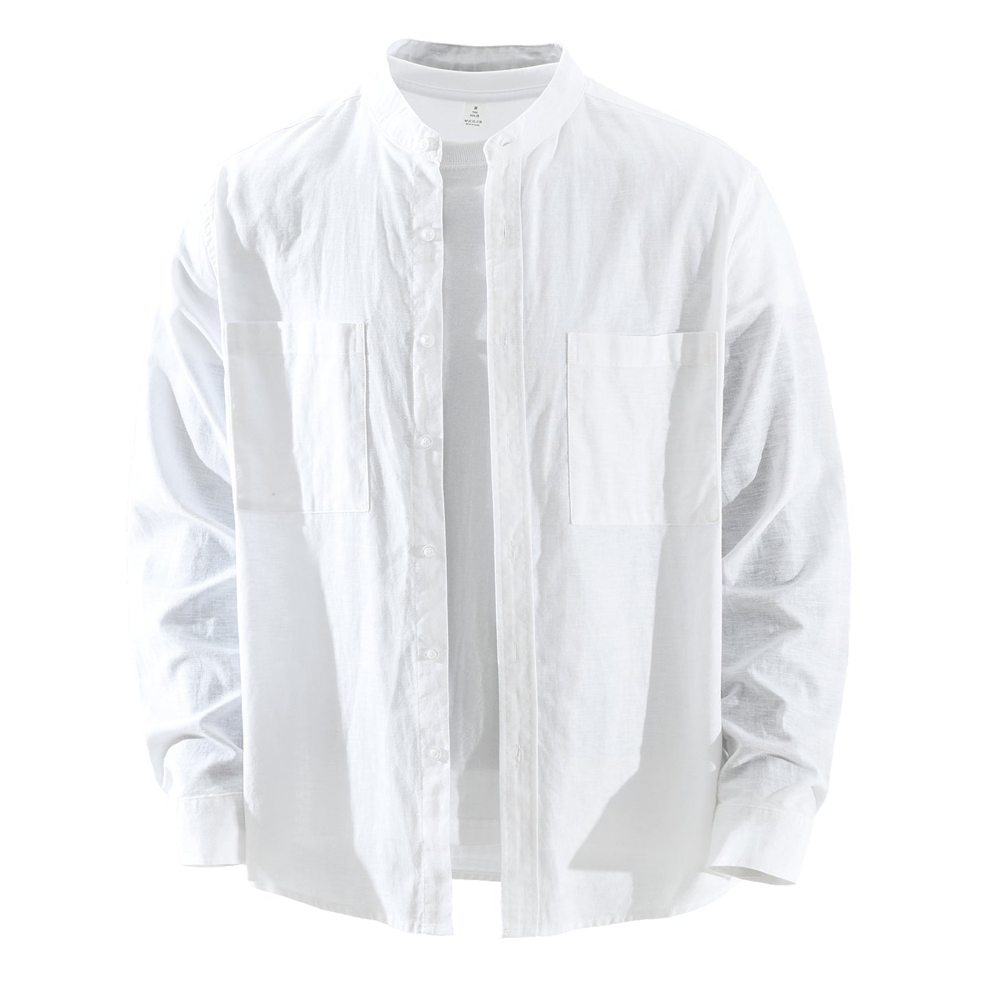 Men’s Linen-Cotton Long Sleeve Band Collar Overshirt | M7758