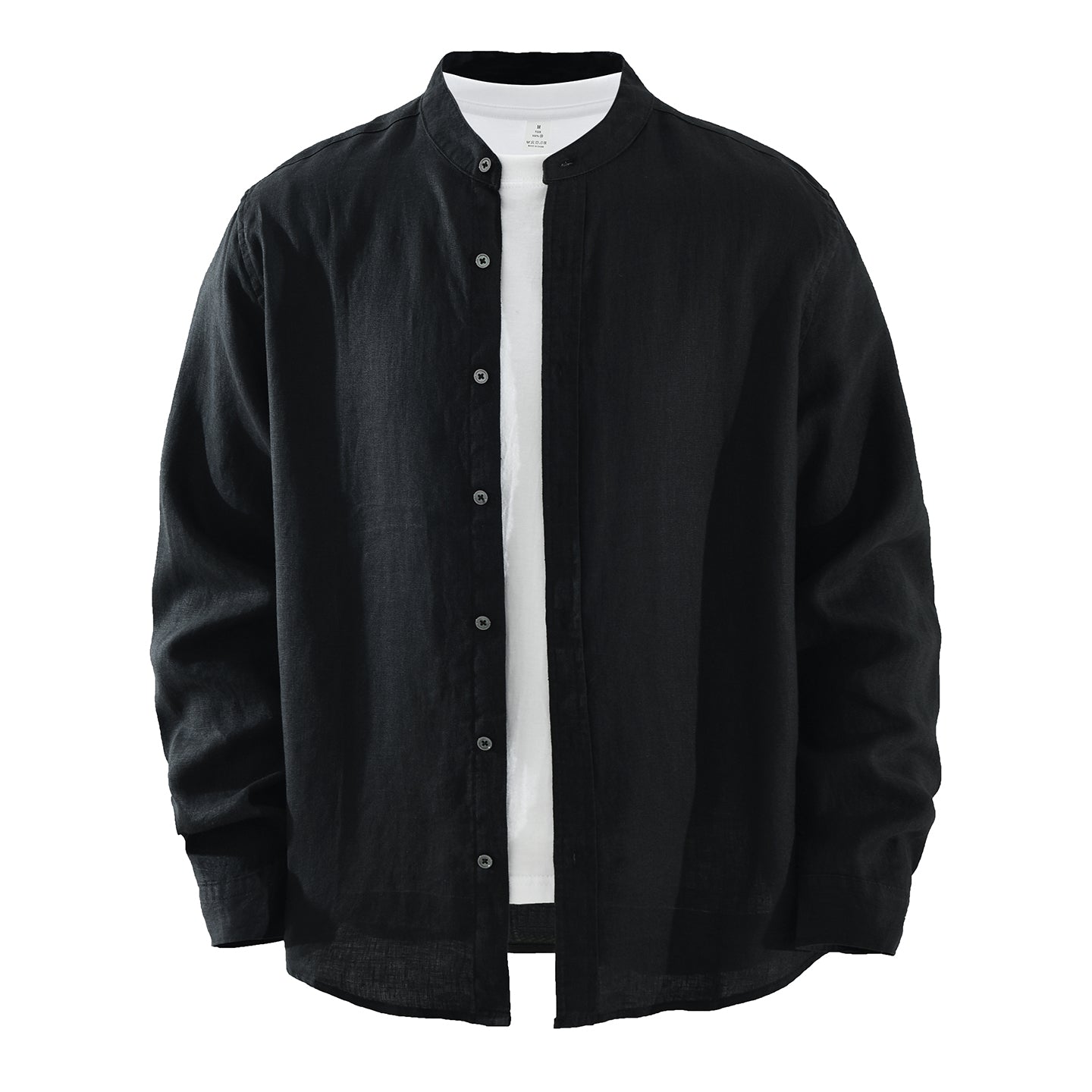 Men’s 100% Linen Band Collar Long Sleeve Overshirt | M7776