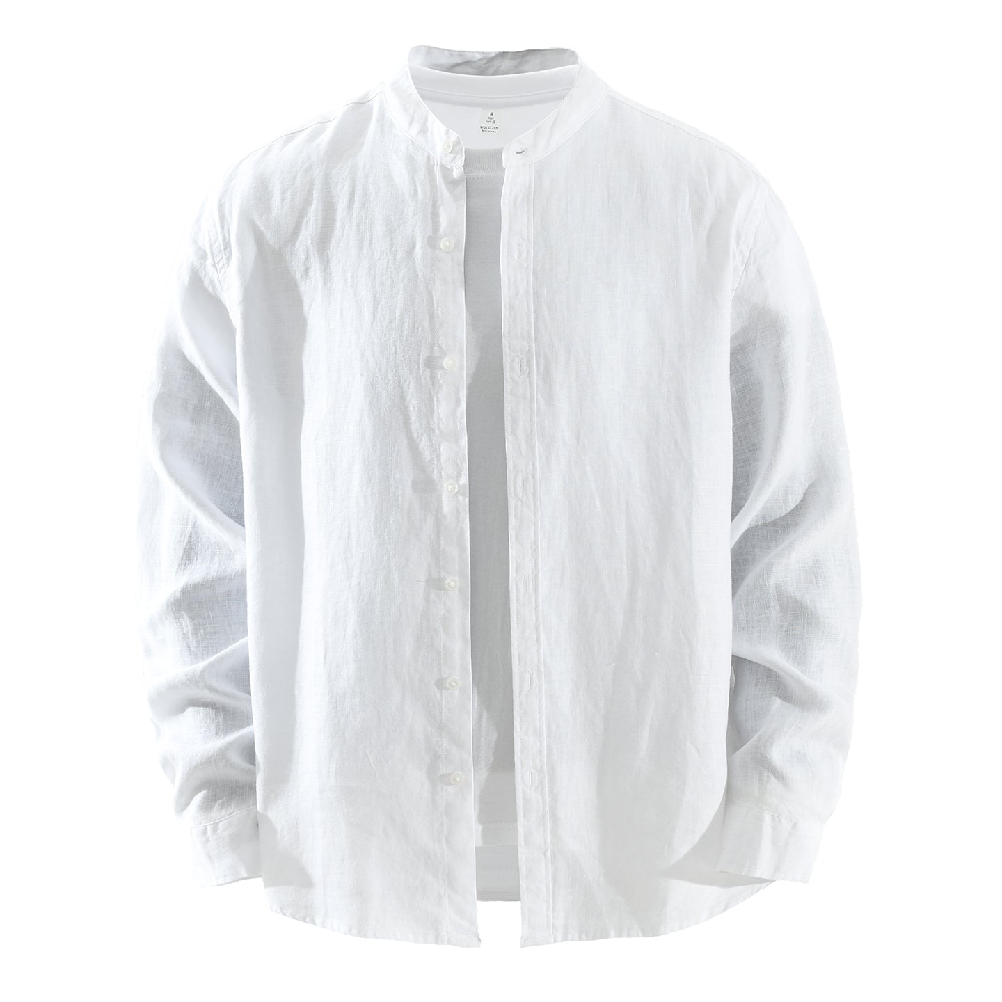 Men’s 100% Linen Band Collar Long Sleeve Overshirt | M7776