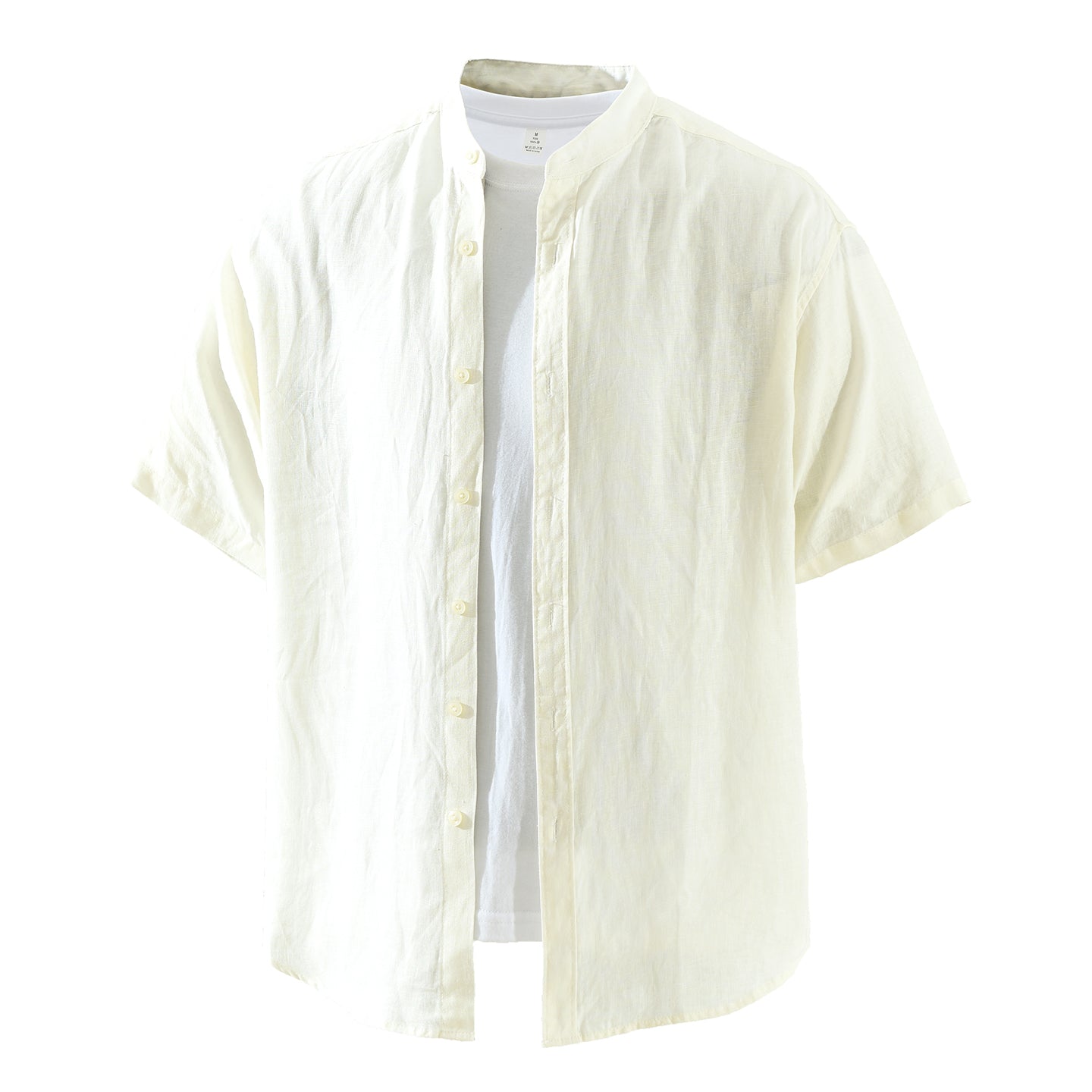 Men’s 100% Linen Band Collar Short Sleeve Shirt | M8291