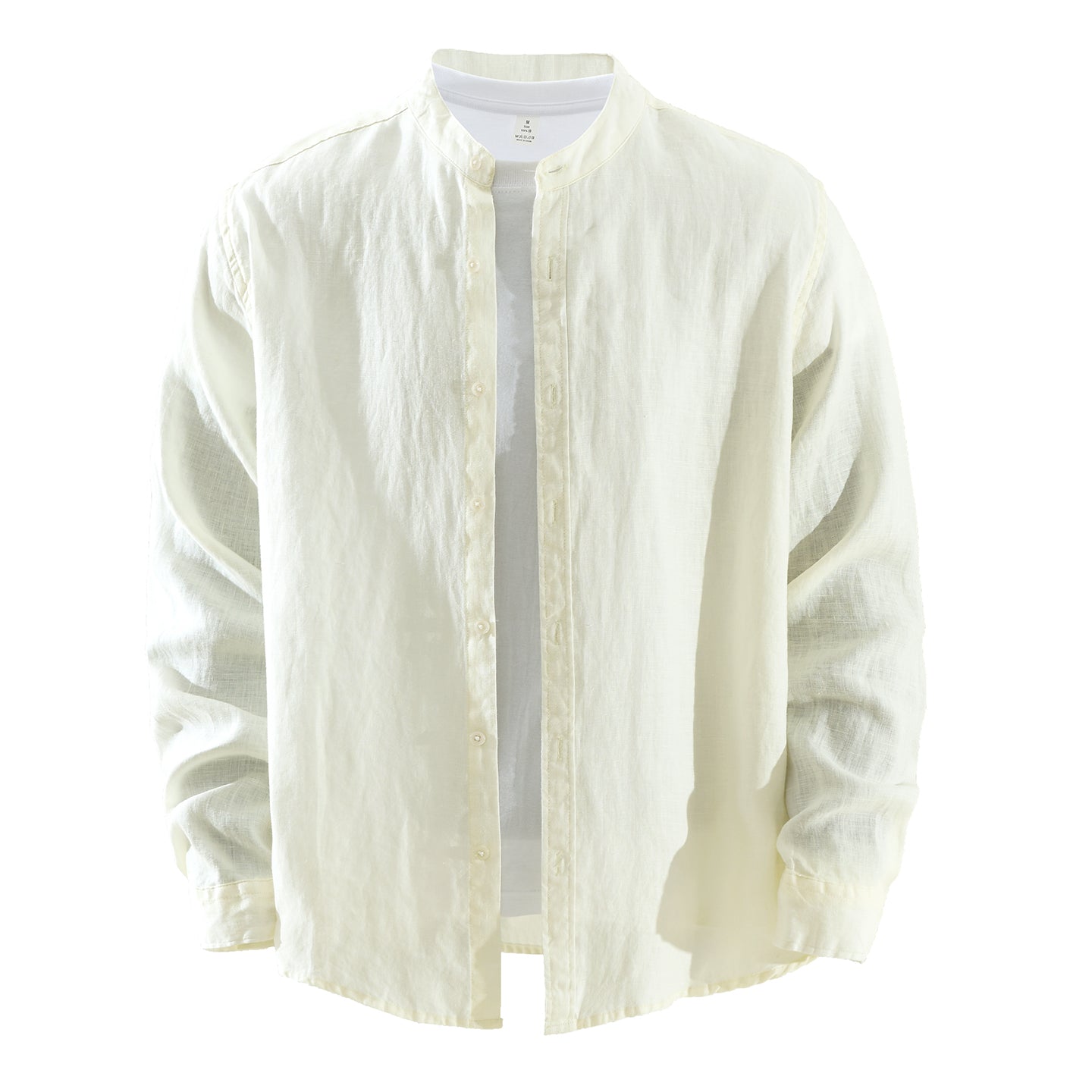 Men’s 100% Linen Band Collar Long Sleeve Overshirt | M7776
