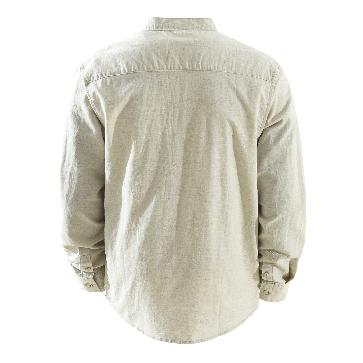 Men’s Cotton-Linen Band Collar Popover Shirt | M7755