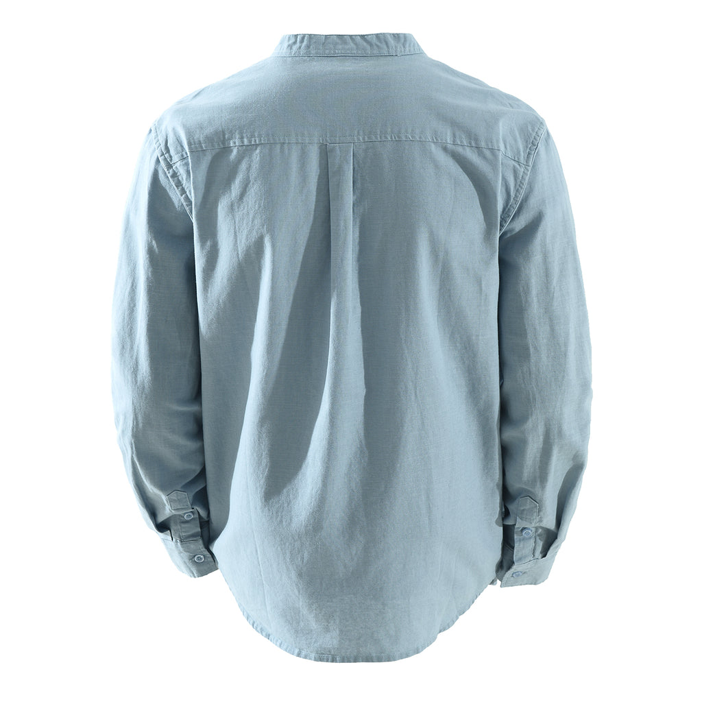 Men’s Linen-Cotton Long Sleeve Band Collar Overshirt | M7758