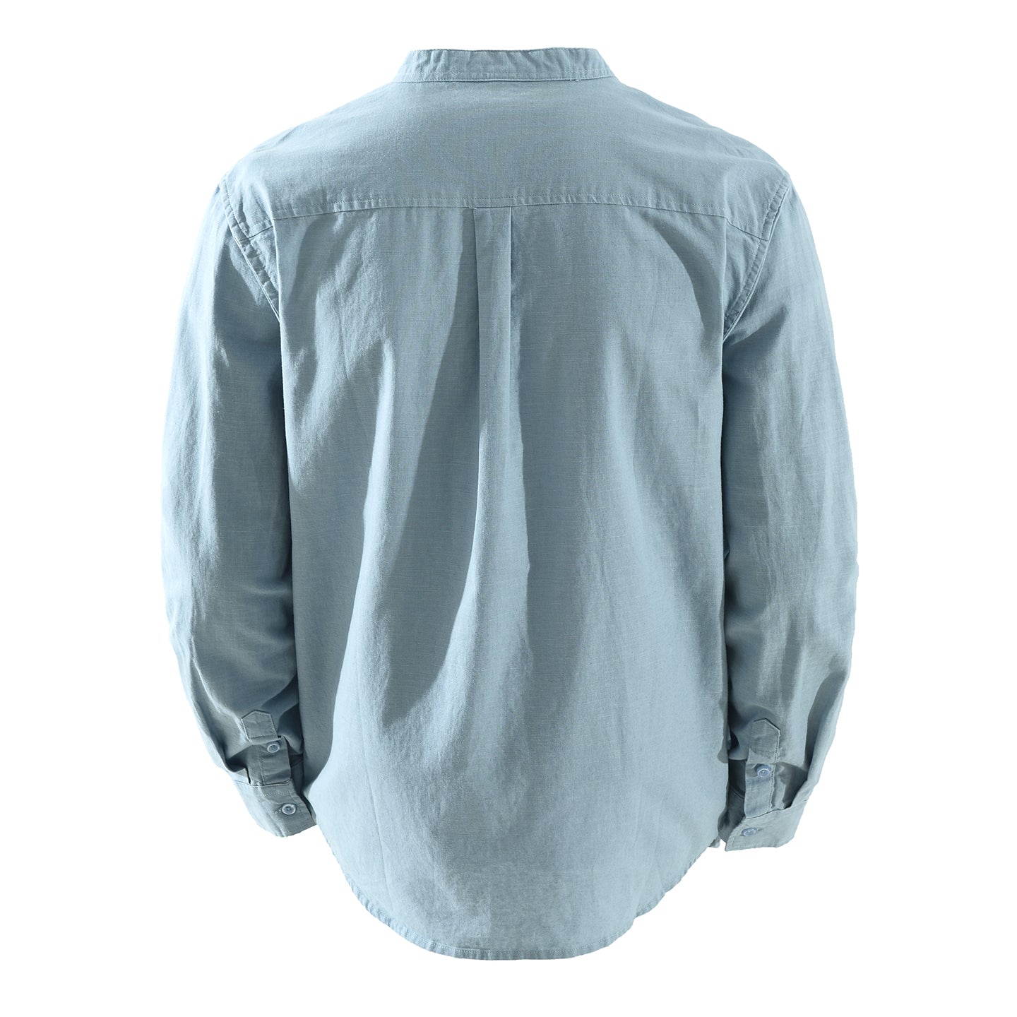 Men’s Linen-Cotton Long Sleeve Band Collar Overshirt | M7758