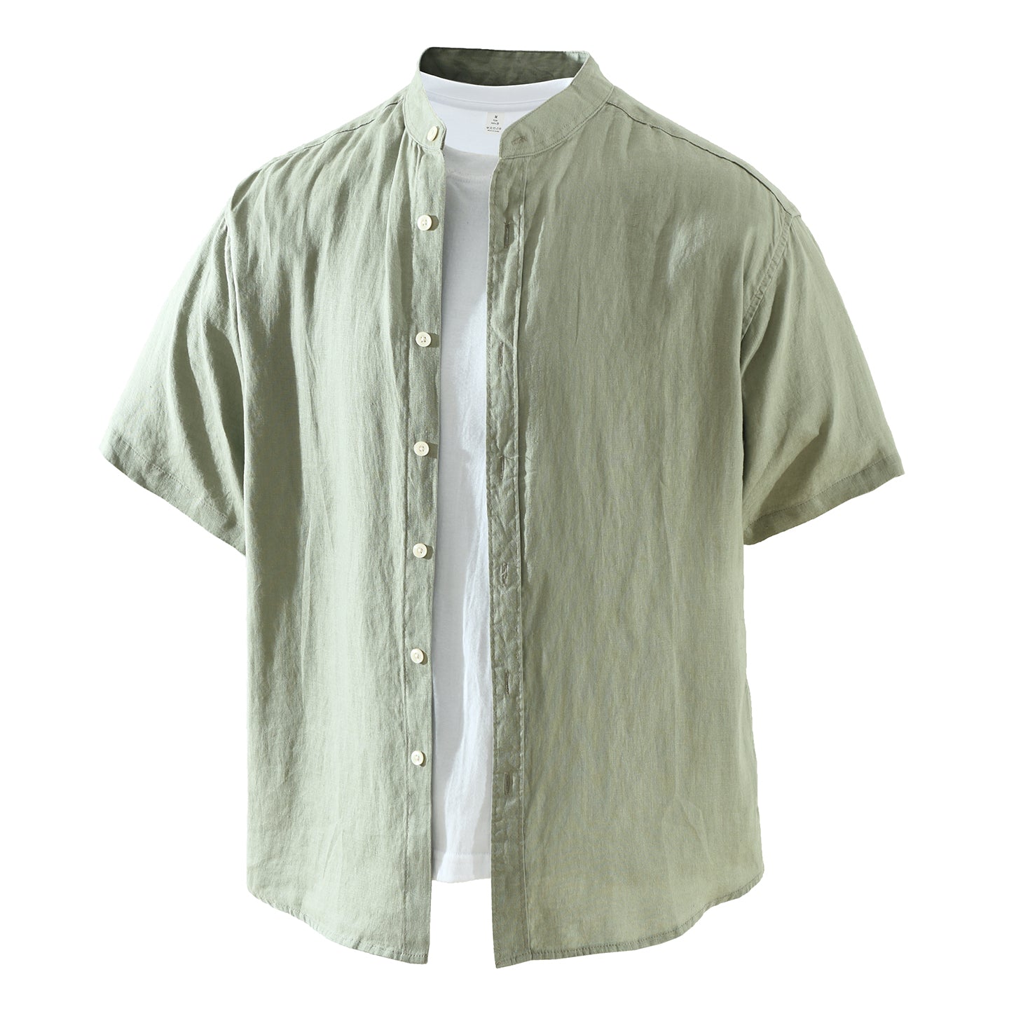 Men’s 100% Linen Band Collar Short Sleeve Shirt | M8291