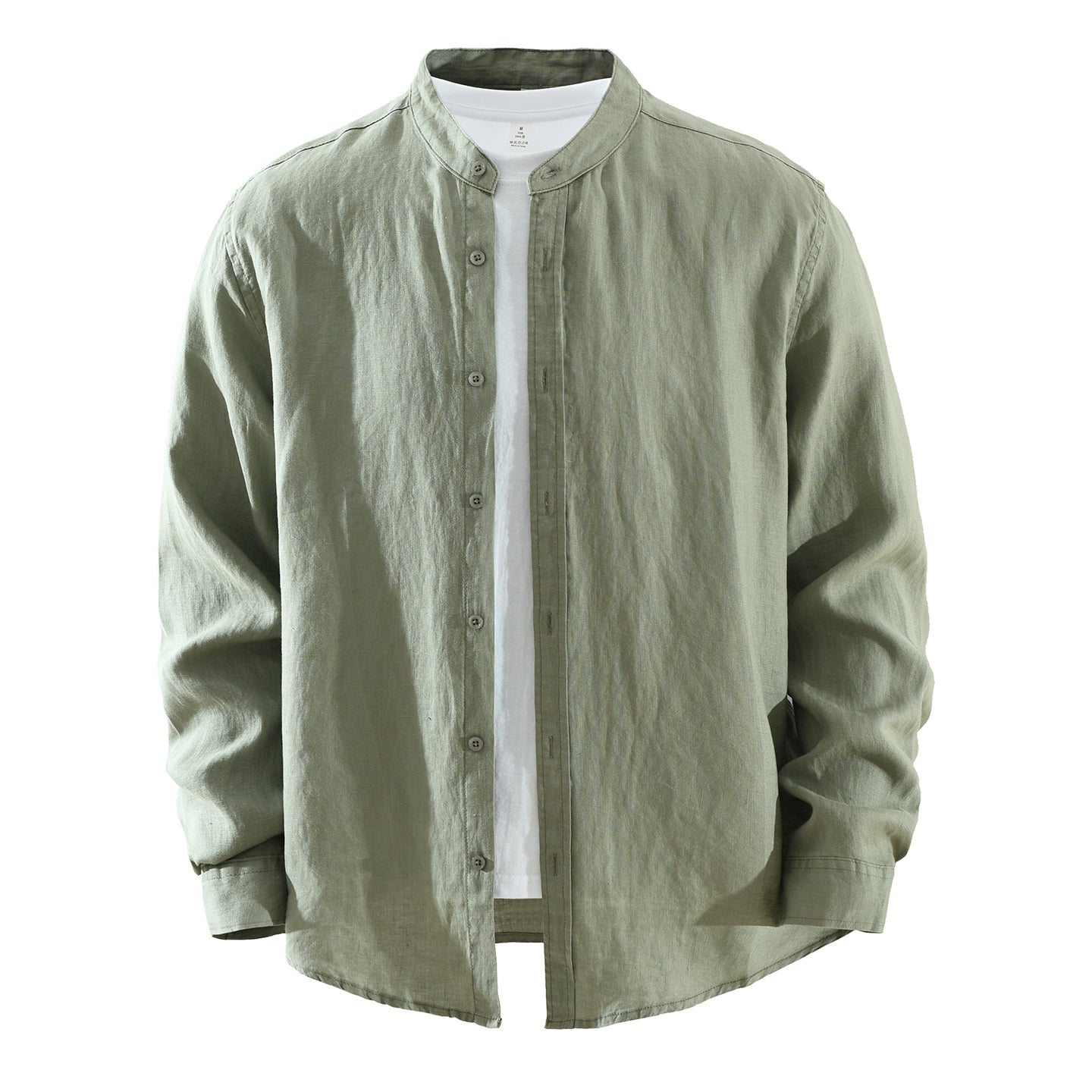 Men’s 100% Linen Band Collar Long Sleeve Overshirt | M7776