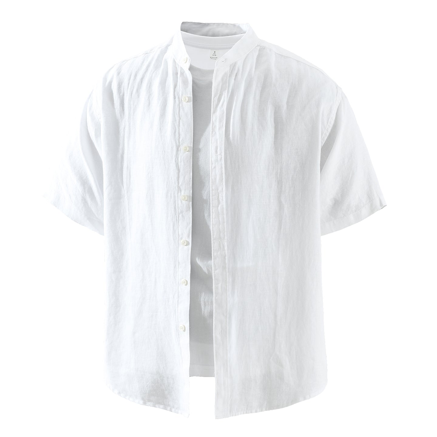 Men’s 100% Linen Band Collar Short Sleeve Shirt | M8291