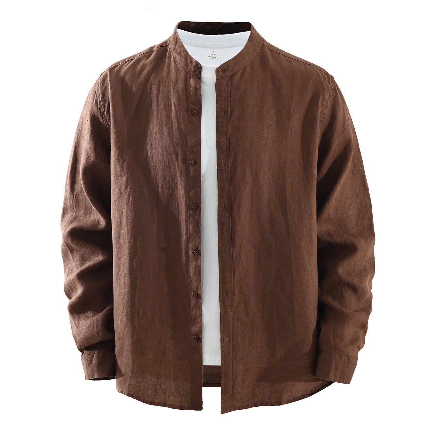 Men’s 100% Linen Band Collar Long Sleeve Overshirt | M7776