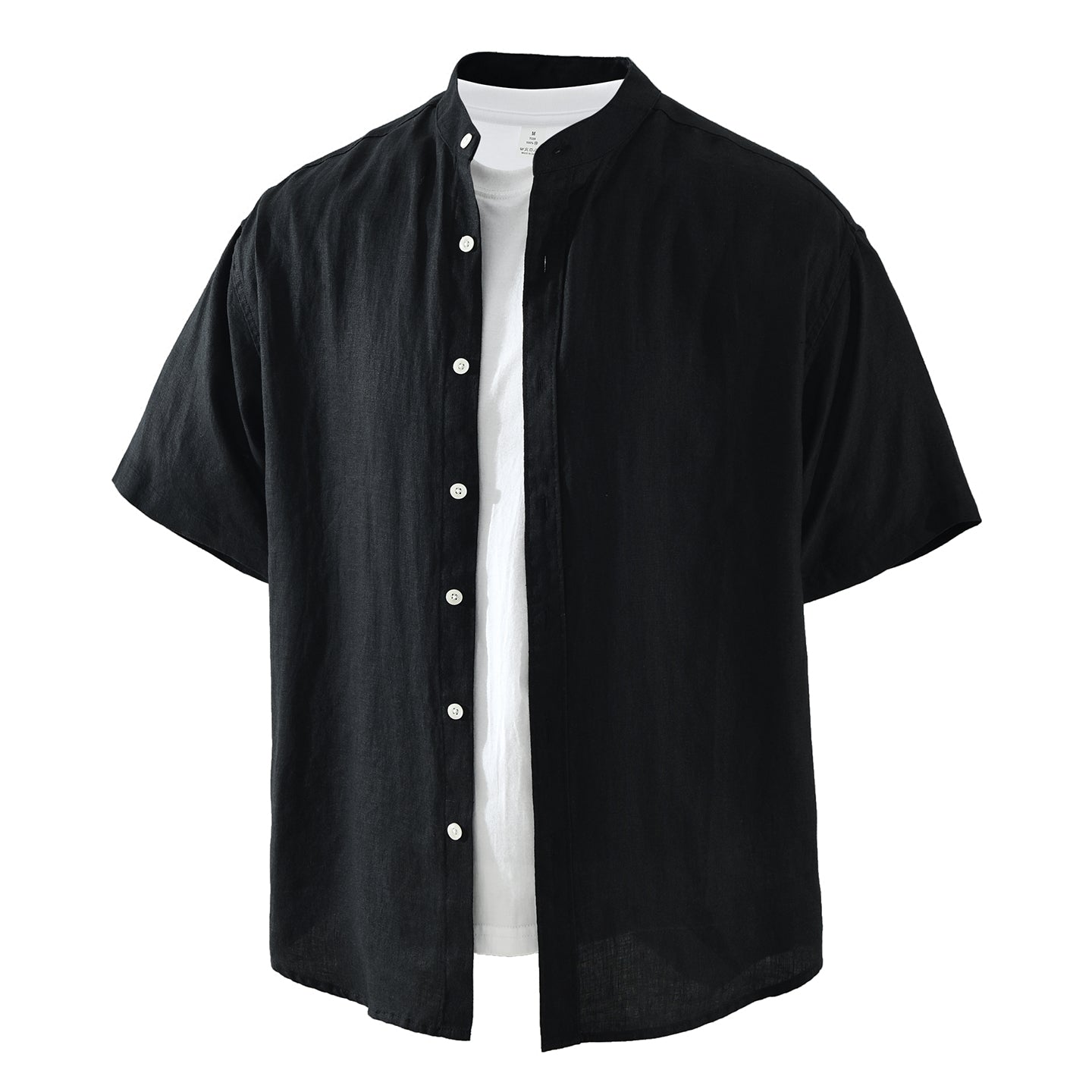 Men’s 100% Linen Band Collar Short Sleeve Shirt | M8291