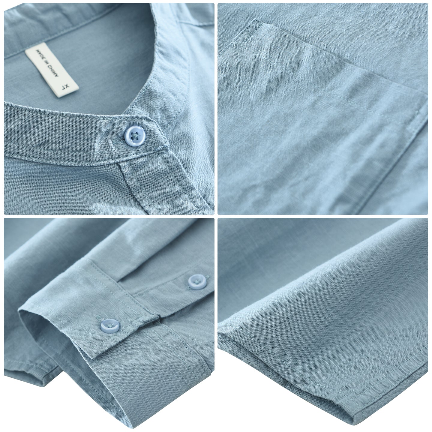 Men’s Linen-Cotton Long Sleeve Band Collar Overshirt | M7758