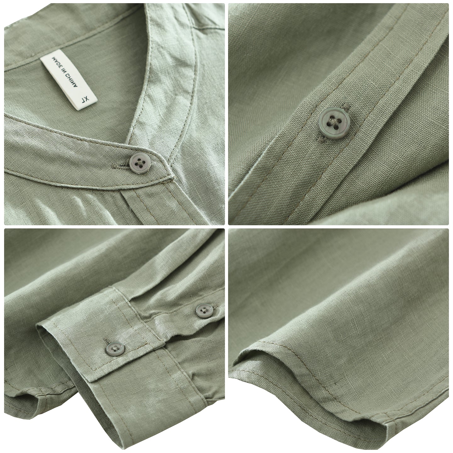 Men’s 100% Linen Band Collar Long Sleeve Overshirt | M7776