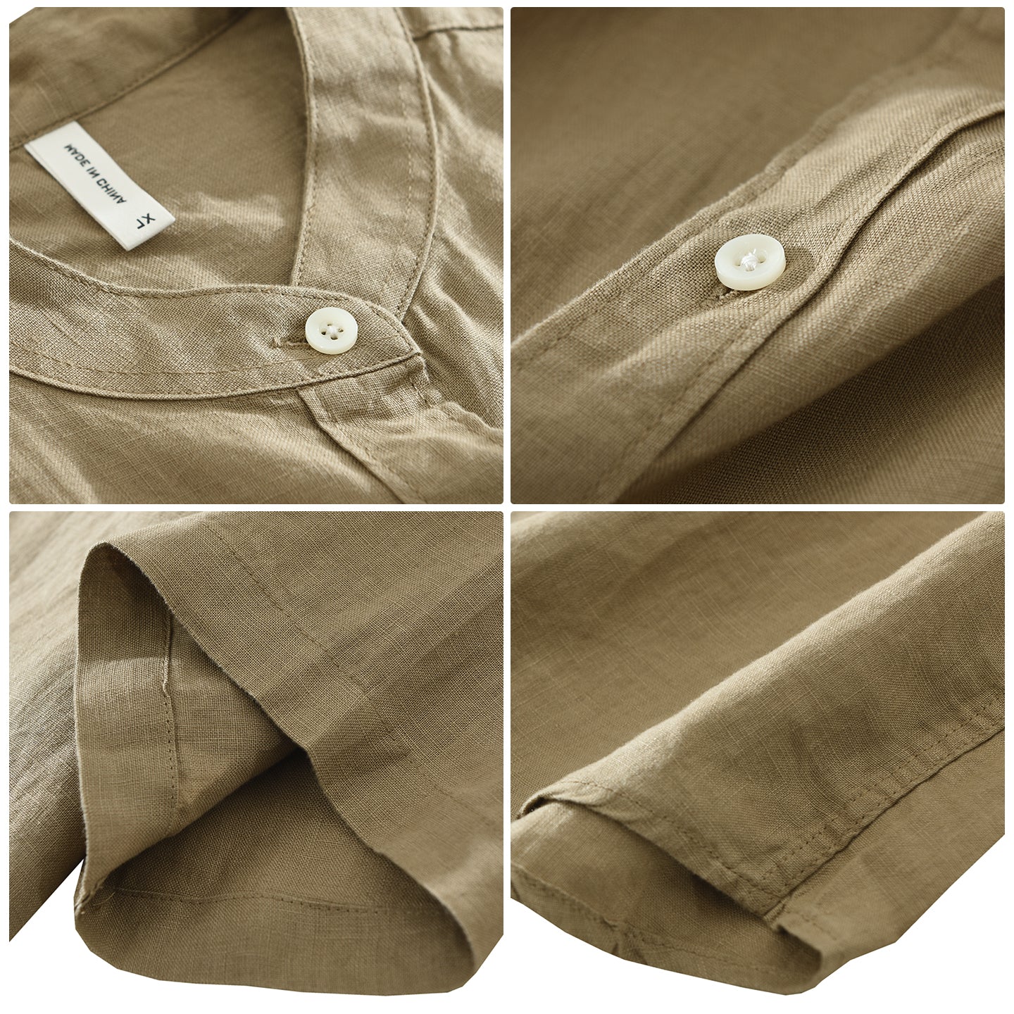 Men’s 100% Linen Band Collar Short Sleeve Shirt | M8291