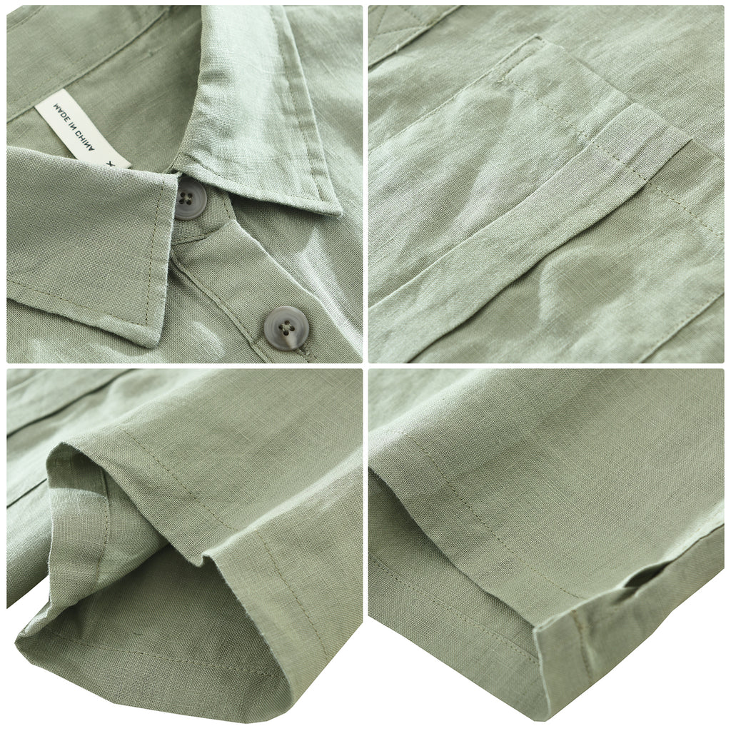 Men’s 100% Linen Short Sleeve Popover Shirt | M8252