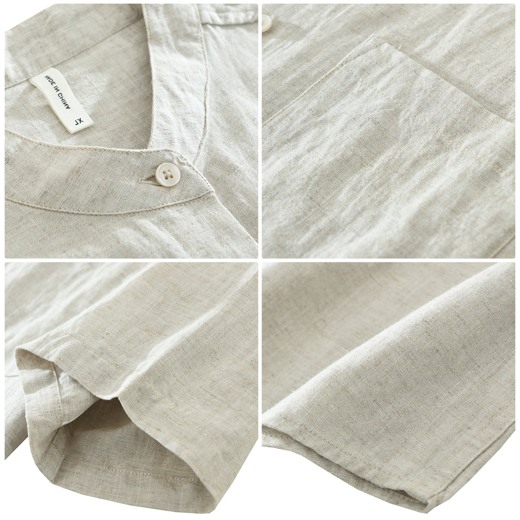 Men’s Lyocell-Linen Band Collar Short Sleeve Overshirt | M8251
