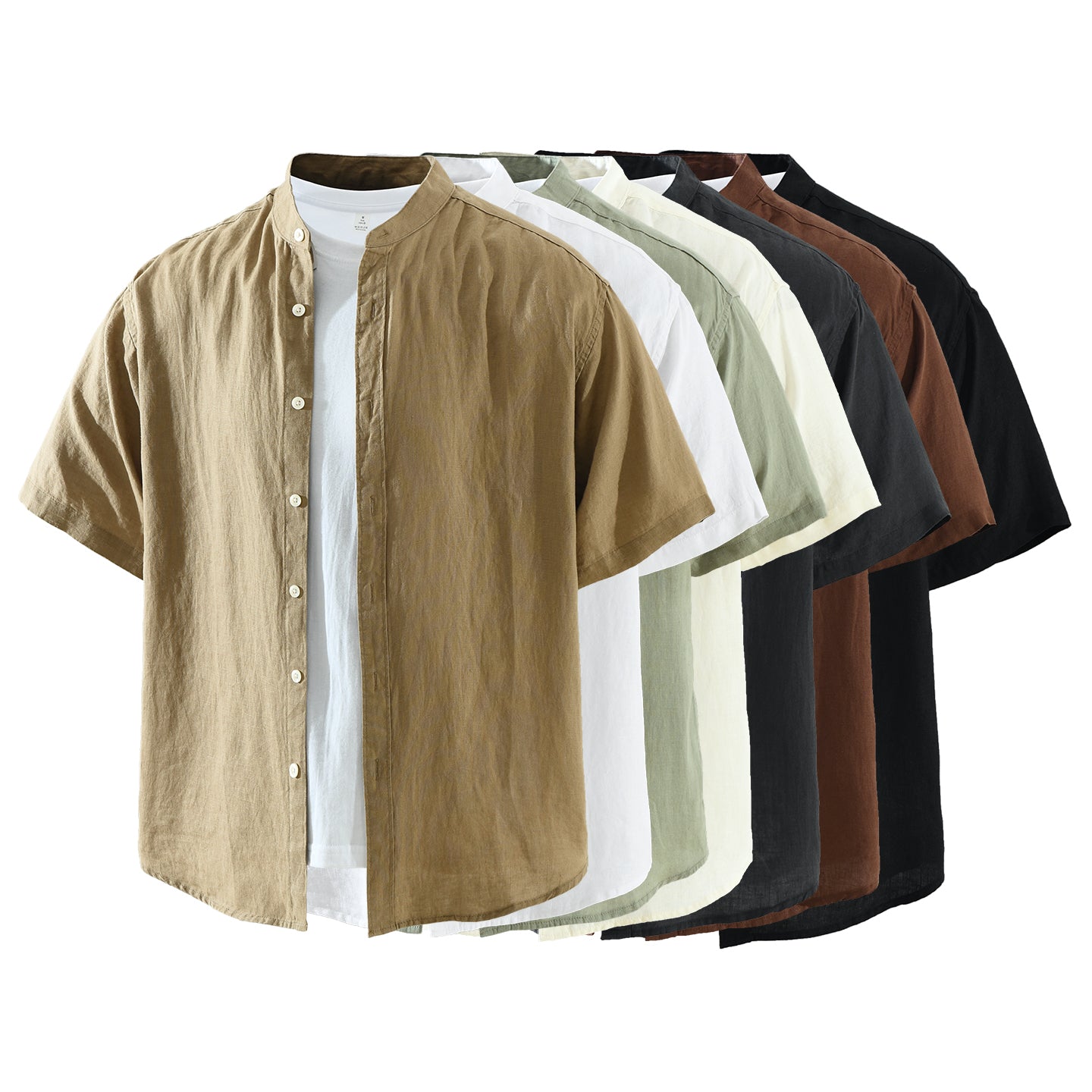 Men’s 100% Linen Band Collar Short Sleeve Shirt | M8291