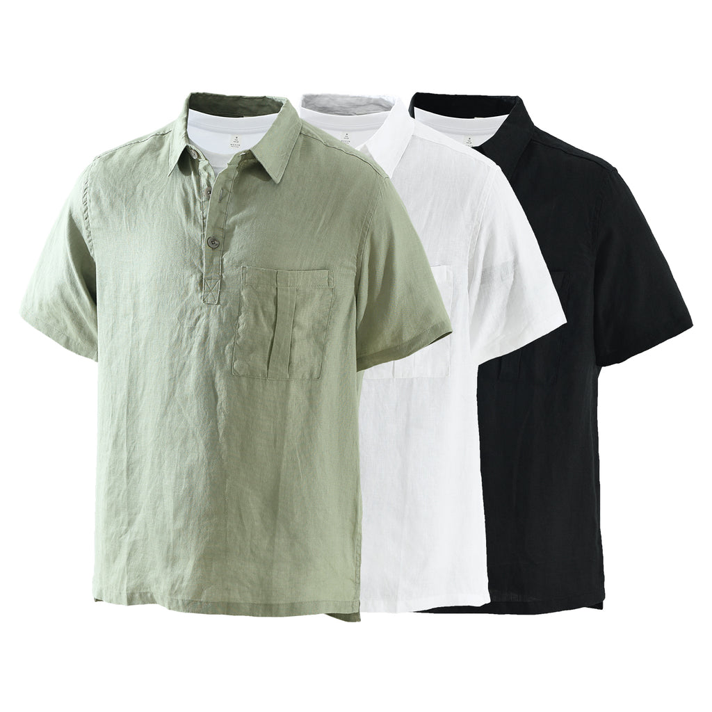 Men’s 100% Linen Short Sleeve Popover Shirt | M8252