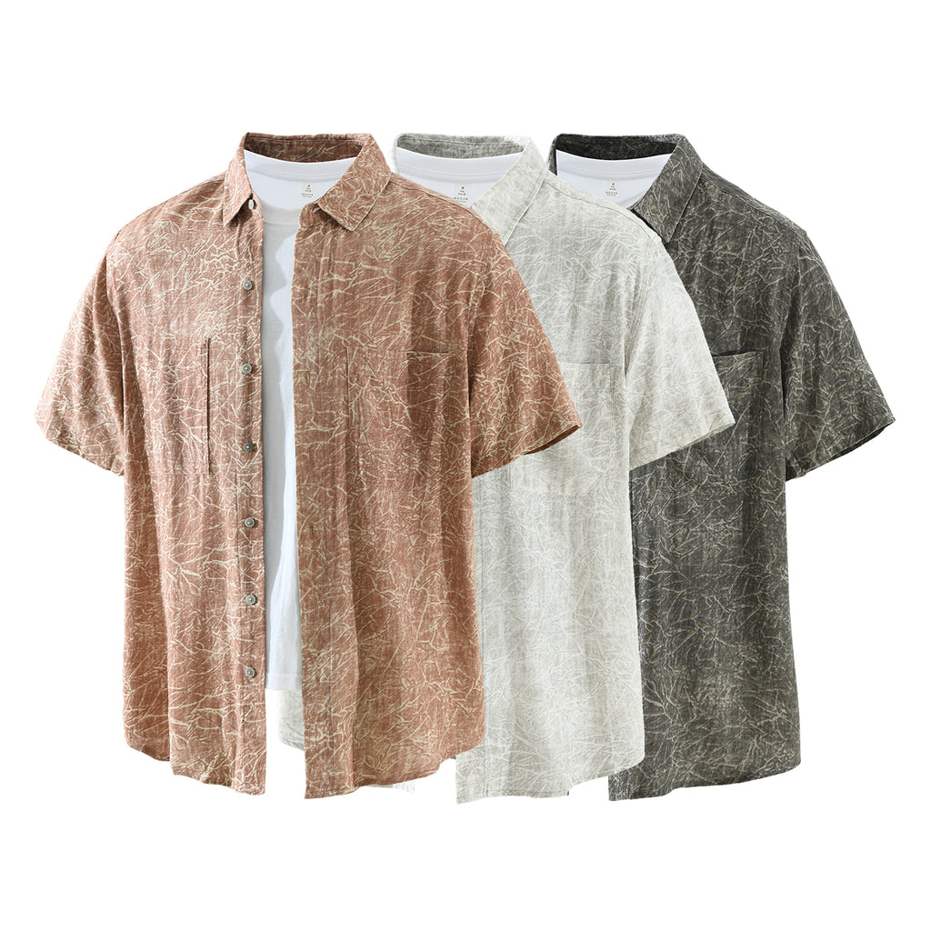 Men’s Lyocell-Linen Abstract Print Short Sleeve Overshirt | M8227