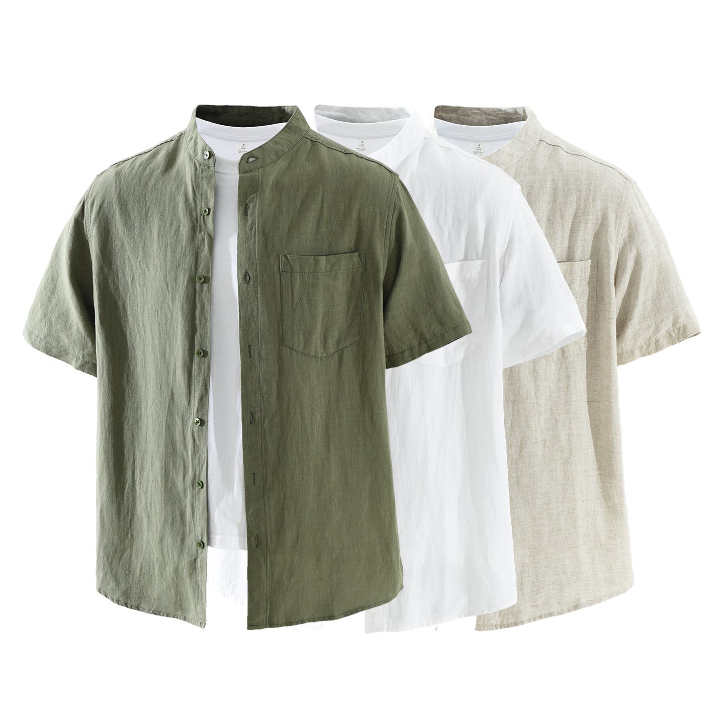 Men’s Lyocell-Linen Band Collar Short Sleeve Overshirt | M8251